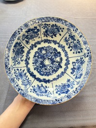 Seven Chinese blue and white plates and dishes with floral design, 18th C.