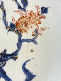 Three Chinese Imari-style dishes with floral design, Yongzheng