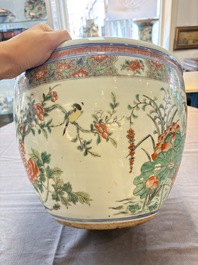 A Chinese famille rose 'mandarin ducks in a lotus pond' scroll pot, 19th C.