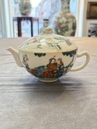 Three Chinese famille rose covered teapots and a warming bowl, Tongzhi, Guangxu and L&uuml; Zhi Xiang Zhi 呂芷薌製 marks, 19th C.