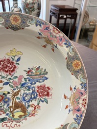 A Chinese famille rose basin with a deer and antiquities, Qianlong