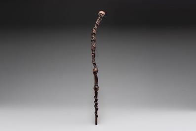 A finely carved boxwood 'vanitas' or 'memento mori' stick, 18/19th C.
