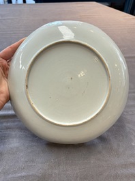 Three Chinese famille rose plates and a famille verte lobed plate, Kangxi/Qianlong