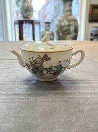 Three Chinese famille rose covered teapots and a warming bowl, Tongzhi, Guangxu and L&uuml; Zhi Xiang Zhi 呂芷薌製 marks, 19th C.