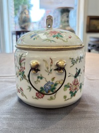Three Chinese famille rose covered teapots and a warming bowl, Tongzhi, Guangxu and L&uuml; Zhi Xiang Zhi 呂芷薌製 marks, 19th C.