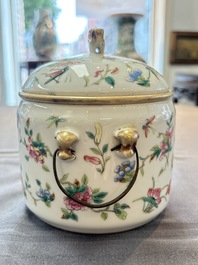 Three Chinese famille rose covered teapots and a warming bowl, Tongzhi, Guangxu and L&uuml; Zhi Xiang Zhi 呂芷薌製 marks, 19th C.