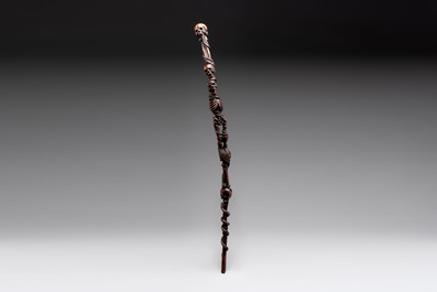A finely carved boxwood 'vanitas' or 'memento mori' stick, 18/19th C.