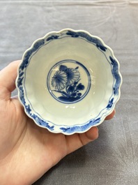 13 Chinese blue and white cups and 15 saucers, Kangxi