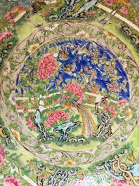 A Chinese Canton famille rose 'peacock' punch bowl, 19th C.