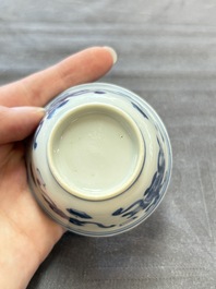 13 Chinese blue and white cups and 15 saucers, Kangxi