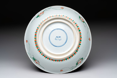A large Chinese famille verte 'qilin and phoenix' dish, Kangxi