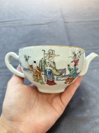 Three Chinese famille rose covered teapots and a warming bowl, Tongzhi, Guangxu and L&uuml; Zhi Xiang Zhi 呂芷薌製 marks, 19th C.