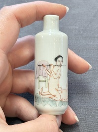 Four Chinese famille rose 'erotic' snuff bottles, Chenghua mark, 19th C.