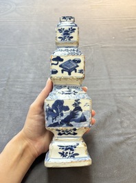 A pair of Chinese blue and white triple-gourd square vases, Kangxi