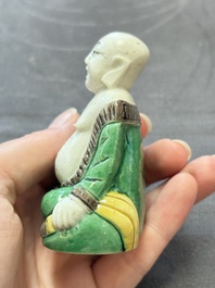 A pair of Chinese verte biscuit Milefo Buddhas, 19th C.