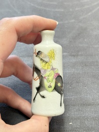 A Chinese famille rose sgraffito 'Zhang Guo Lao 張果老' snuff bottle, Daoguang mark, 19th C.
