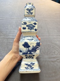 A pair of Chinese blue and white triple-gourd square vases, Kangxi