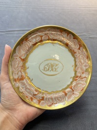 A Chinese Canton gilt-iron-red monogrammed dish and a plate, 18th C.