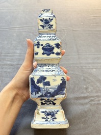 A pair of Chinese blue and white triple-gourd square vases, Kangxi