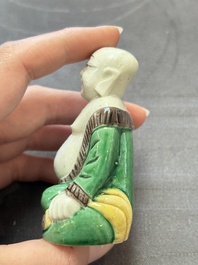 A pair of Chinese verte biscuit Milefo Buddhas, 19th C.