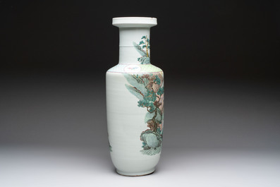 A fine Chinese famille rose 'Qi Guan Xun Mu 棄官尋母' rouleau vase, Qianlong mark, 19th C.