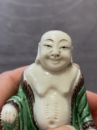 A pair of Chinese verte biscuit Milefo Buddhas, 19th C.