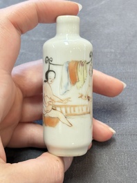 Four Chinese famille rose 'erotic' snuff bottles, Chenghua mark, 19th C.
