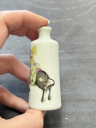 A Chinese famille rose sgraffito 'Zhang Guo Lao 張果老' snuff bottle, Daoguang mark, 19th C.