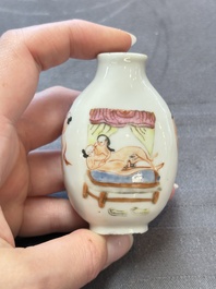 Four Chinese famille rose 'erotic' snuff bottles, Chenghua mark, 19th C.