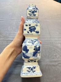 A pair of Chinese blue and white triple-gourd square vases, Kangxi