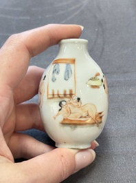 Four Chinese famille rose 'erotic' snuff bottles, Chenghua mark, 19th C.