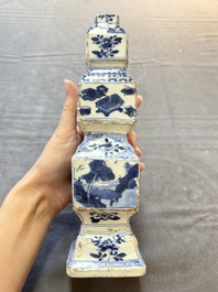 A pair of Chinese blue and white triple-gourd square vases, Kangxi