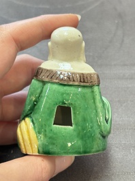 A pair of Chinese verte biscuit Milefo Buddhas, 19th C.