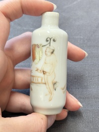 Four Chinese famille rose 'erotic' snuff bottles, Chenghua mark, 19th C.