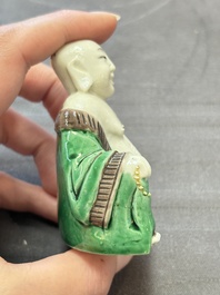 A pair of Chinese verte biscuit Milefo Buddhas, 19th C.