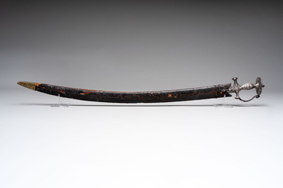 A fine Mughal silver-damascened tulwar with scabbard, India, 19th C.