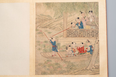 An album of 12 'playing boys' paintings, ink and colour on silk, China, 19th C.