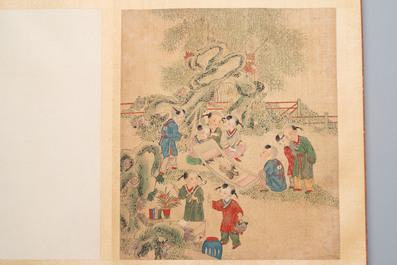 An album of 12 'playing boys' paintings, ink and colour on silk, China, 19th C.
