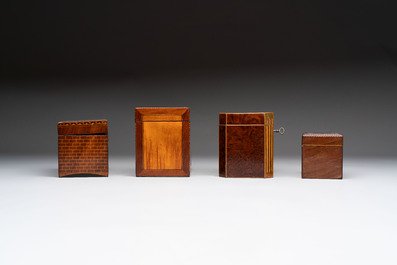 A group of six wooden tea caddies with inlaid decoration, The Netherlands, 18th C.