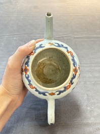 Three Chinese Imari-style covered teapots and a blue and white milk jug, Kangxi/Qianlong