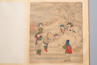 An album of 12 'playing boys' paintings, ink and colour on silk, China, 19th C.