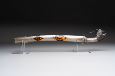 An Indonesian 'pedang palembang' sword with a silver-alloy-mounted and tortoiseshell-veneered scabbard, Sumatra, 19th C.