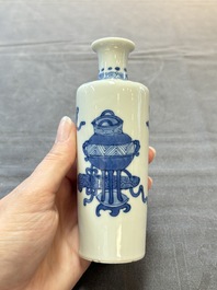 Five Chinese blue and white vases, jade 玉 marks, Kangxi and later
