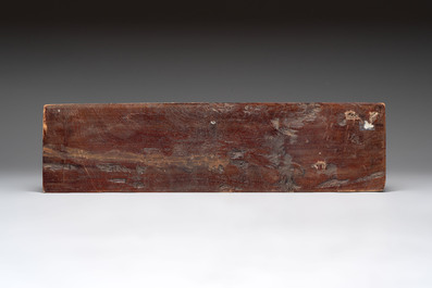 Four Chinese gilt-lacquered carved wooden panels with narrative design, 19th C.