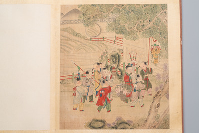 An album of 12 'playing boys' paintings, ink and colour on silk, China, 19th C.