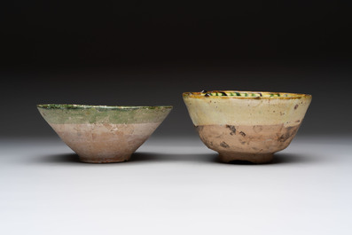 Four Amol pottery sgraffito bowls, Persia, 12th C.