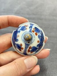 Three Chinese Imari-style covered teapots and a blue and white milk jug, Kangxi/Qianlong