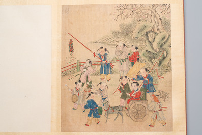 An album of 12 'playing boys' paintings, ink and colour on silk, China, 19th C.