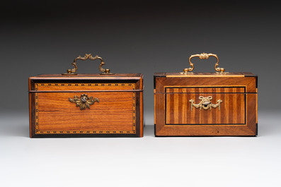 A group of six wooden tea caddies with inlaid decoration, The Netherlands, 18th C.