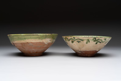 Four Amol pottery sgraffito bowls, Persia, 12th C.